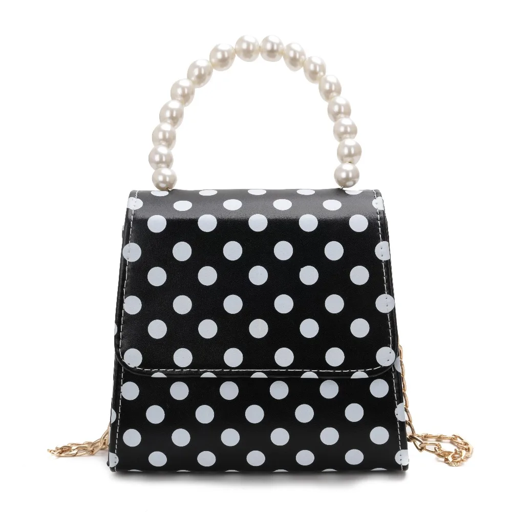

Women's 2018 new pearl handbag single shoulder bag Messenger bag dot small square bag
