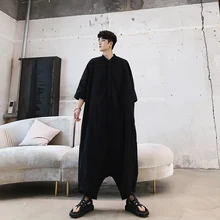 MIXCUBIC летний английский стиль короткий рукав комбинезон брюки мужские черные повседневные свободные комбинезон брюки мужские брюки, M-XXL