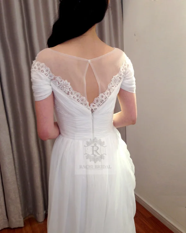 Пикантные романтические новинка кружево casamento бисер vestido de noiva короткий рукав длинные дешевое свадебное платье