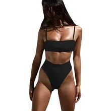 Женский однотонный купальник с высокой талией, сексуальный комплект с открытой спиной и открытыми плечами, сексуальный женский бюстгальтер, модная пляжная одежда 40ja25