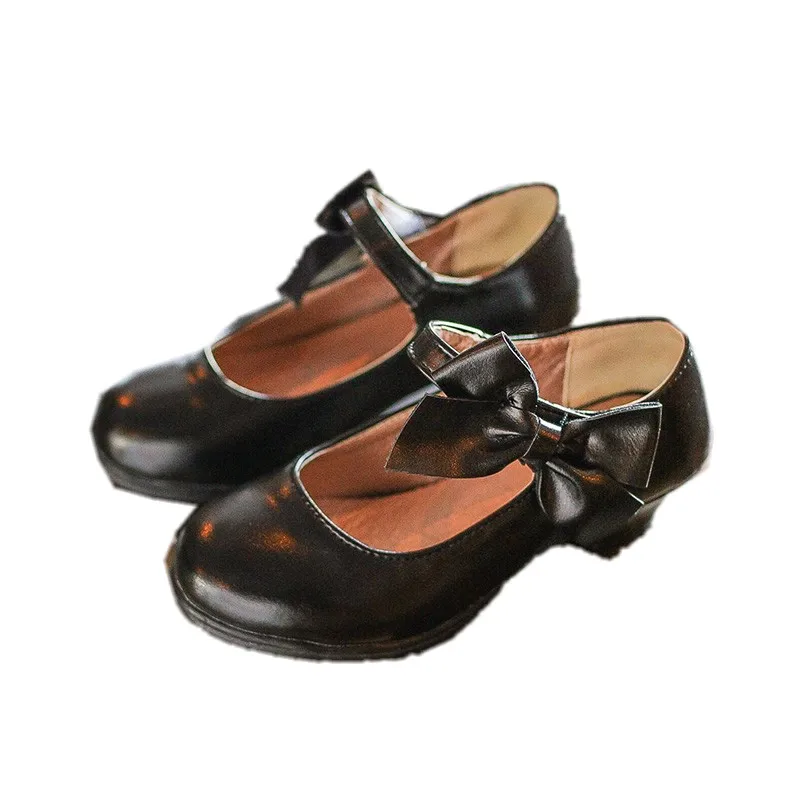 Размеры 26-30; детская обувь; Вечерние кожаные туфли принцессы для девочек; обувь принцессы для девочек - Цвет: Черный