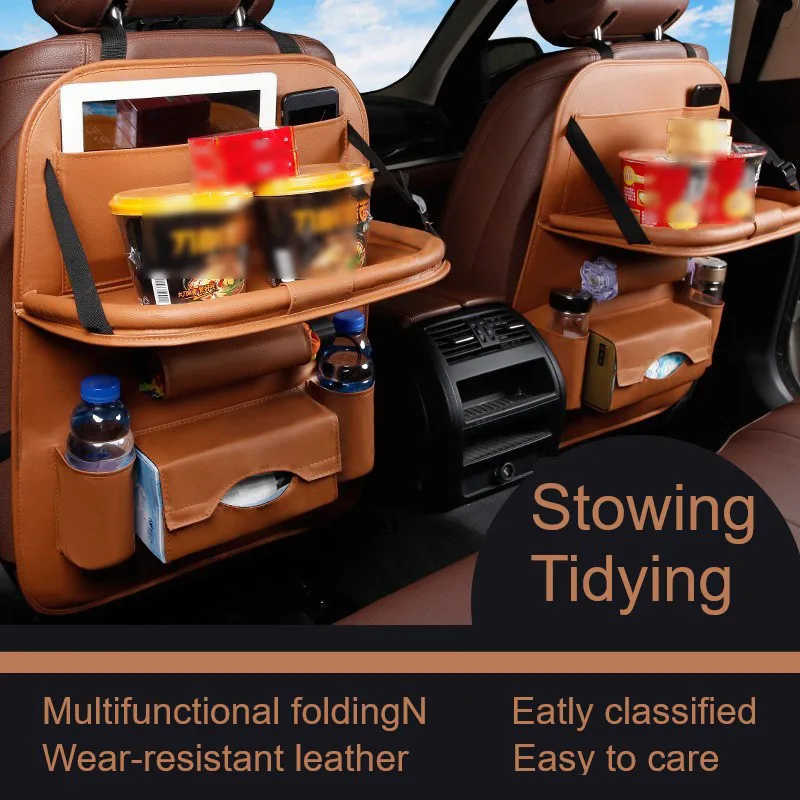 

Car Seat Back Storage Bag Universal Multi-Pockets Stowing Tidying Folding Table Phone Pad Cup Multifunction Hanging Bag