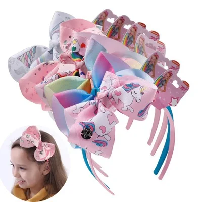 

Bow Fashion Cartoon Headband Boutique Rainbow Printed Handmade Ribbon Hairbands Children Girl Hair Accessories