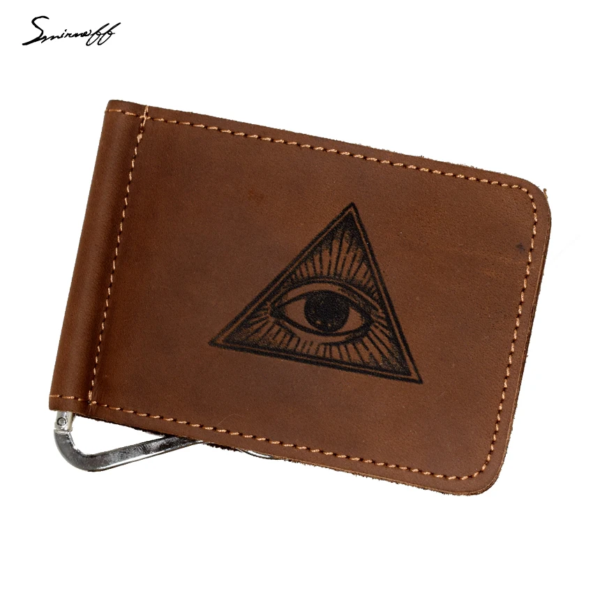 

All-seeing eye of God Leather Wallet Open Metal Clamp for Money Clip Wallet with Eye of Providence Pattern Men Purse Money Clip