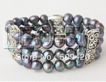 

hot sell909477 stretchy 3row 9mm peacock black pearls bangle bracelet