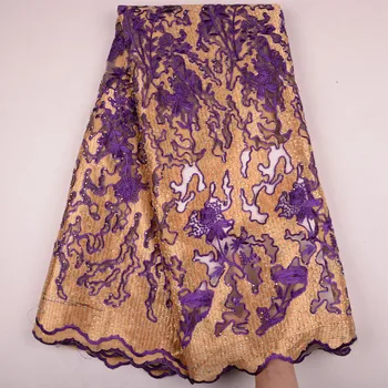 

Latest Purple African Lace Fabric 2018 High Quality Lace Embroidery French Mesh with Stones Nigerian 3D Lace Fabrics Y1493