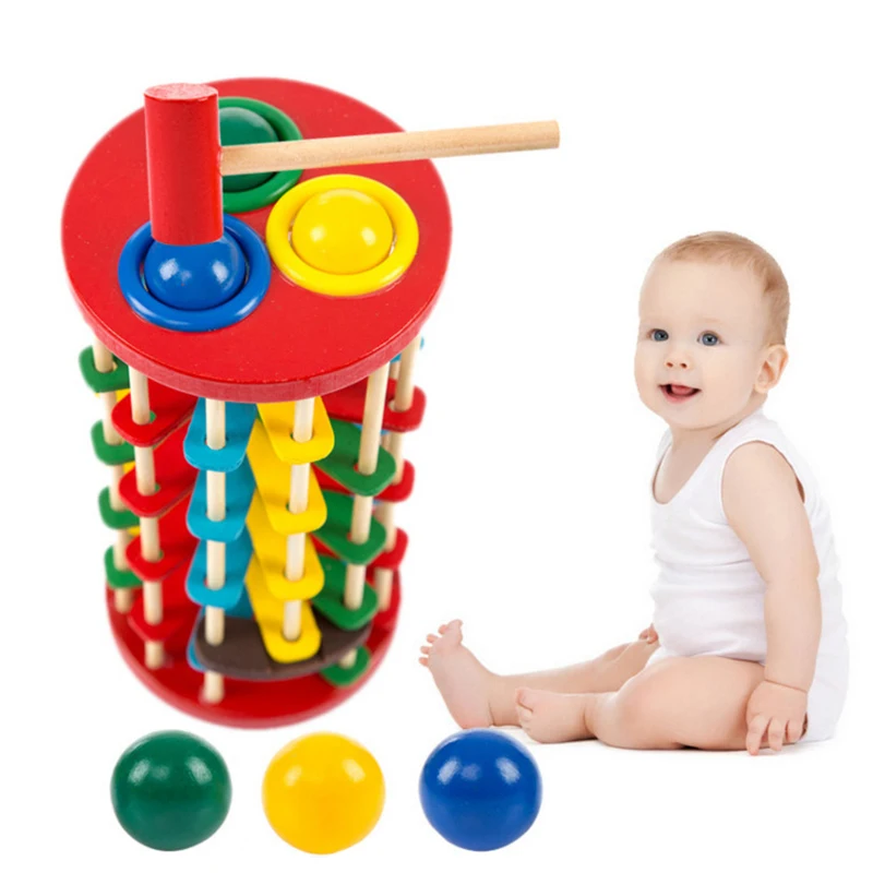 

New Wooden Toys Batting Ladder Hand Knock The Ball Montessori Mathematics Early Educational Colorful Toys For Children Kids Baby
