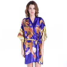 Королевского синего цвета в китайском стиле женские летние халат классический кимоно с драконом костюм, накидка, Восточный халат с поясом Повседневное Сексуальная сатиновая Ночная одежда для сна, один размер G10