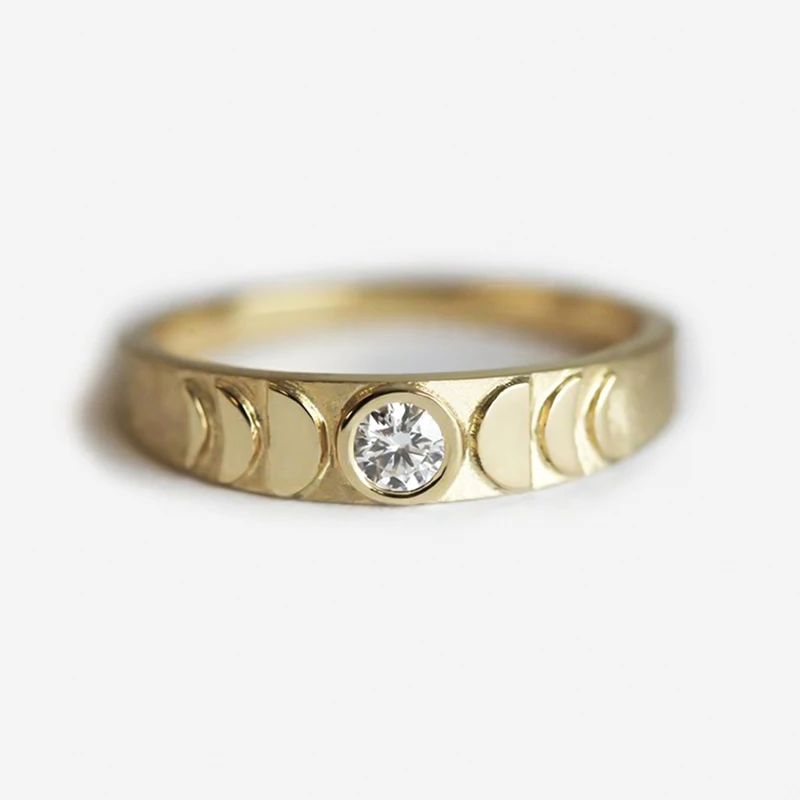 

Hot Sale Simple Gold Color Moon Round Zircon Rings For Women Creative Crescent Moon Eclipse Rings Couple Promise Jewelry Anel