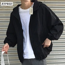 2019 Spring Bomber Jacket Men Solid Color Hooded Loose Windbreaker Jacket Male Korean Fashion Zipper Harajuku Jacket Men M-XXL metallic color zipper up bomber jacket