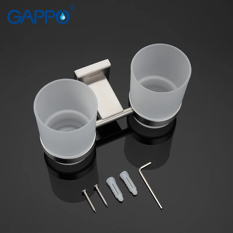 Billig GAPPO Edelstahl Tasse Becher Halter Doppel Glas tasse halter Wand mount Zahnbürste Zahn tasse halter Bad Hardware