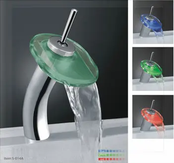 LED bathroom basin faucet battery mixer taps sink round glass outlet waterfall color changing faucets S-014A robinet lavabo auto |