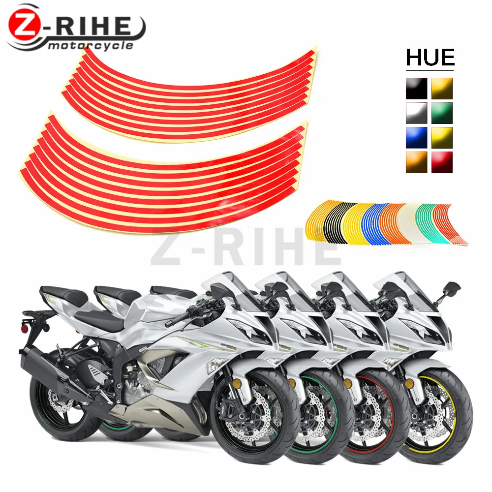 

Universal New! 16 Pcs Strips Wheel Stickers And Decals 17" 18" Reflective Rim Tape Bike Motorcycle Car Tape 5 Colors Car Styling