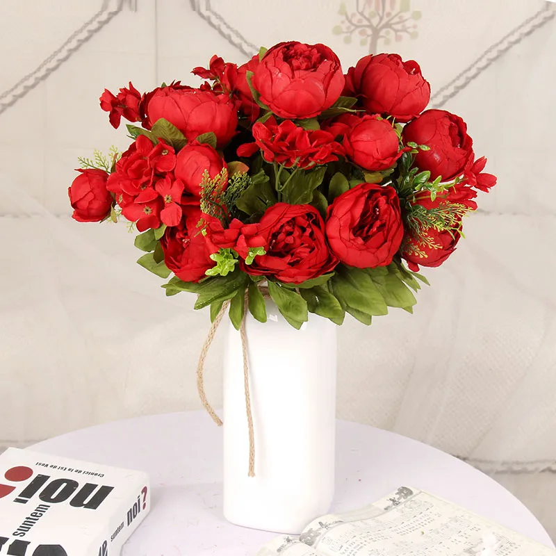 Европейский 13 веток/букет Искусственные цветы ядро пион живой искусственный шелк роза Свадебный декор венок gland home