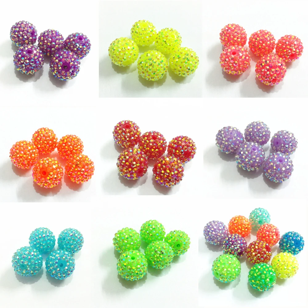 

Wholesale ! 12mm/14mm/16mm/18mm/ 20mm Neon AB Chunky Resin Rhinestone Beads .Free Shipment