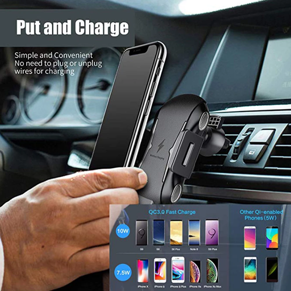 Беспроводное Автомобильное зарядное устройство для samsung Galaxy Note 10 Plus iPhone 11 Pro X XS Max XR вентиляционное отверстие Авто зажимной держатель для быстрой зарядки