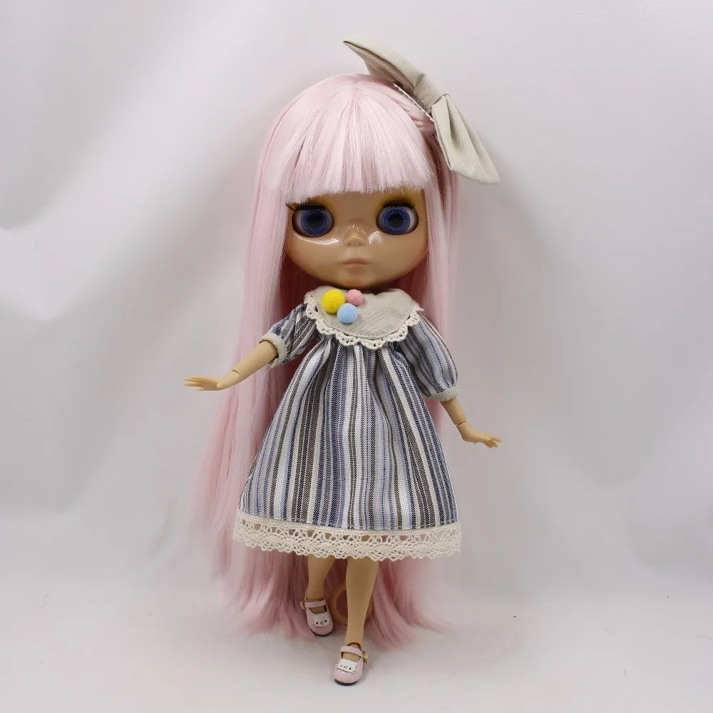 Ледяная кукла DBS Blyth 1/6 bjd прямые бледно розовые волосы загар кожа тела Сияющее