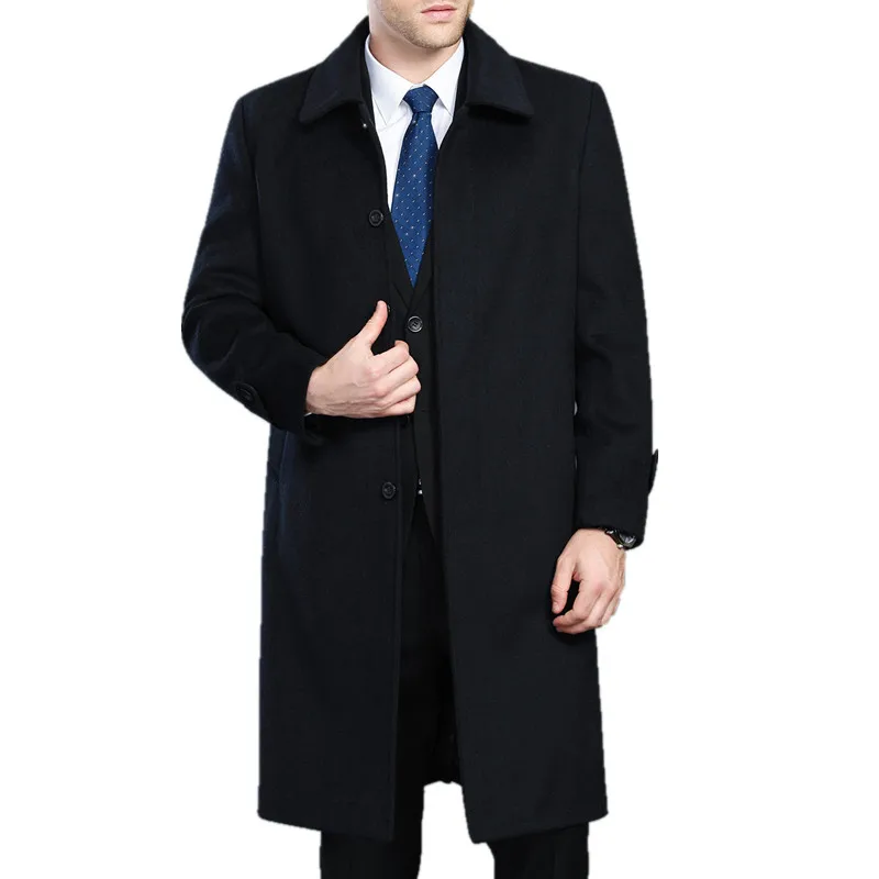 Зимнее длинное шерстяное пальто, мужская верхняя одежда, куртка, утолщенное мужское теплое пальто, мужские парки из кашемира, плюс размер 4XL ZZ048 - Цвет: black