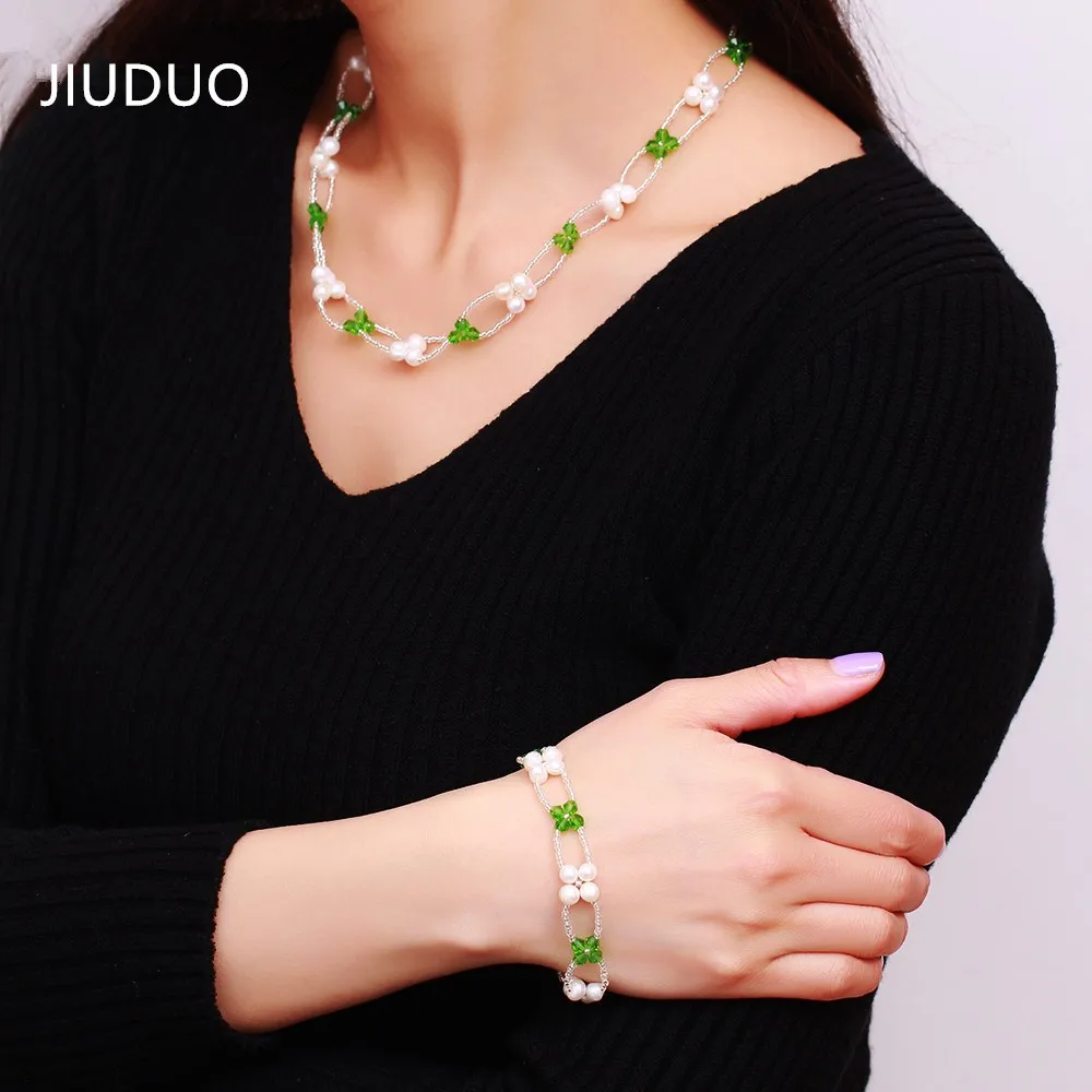 

JIUDUO Cheap shipping natural freshwater cultured pearl necklace Bracelet Set gift elegant fashion wild female model JS26
