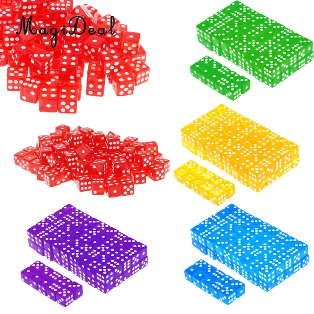 MagiDeal High Quality 100 x Translucent 16mm Six Sided Spot Dice RPG Games for Funny Party Club Dice Sport Game 5 Colors Choose