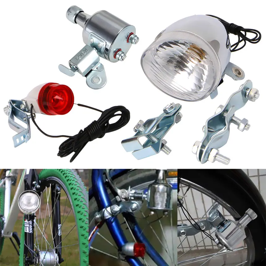 Motorized Taillight Headlight Kit Bicycle Friction Generator Dynamo Bike Head Tail Light LED