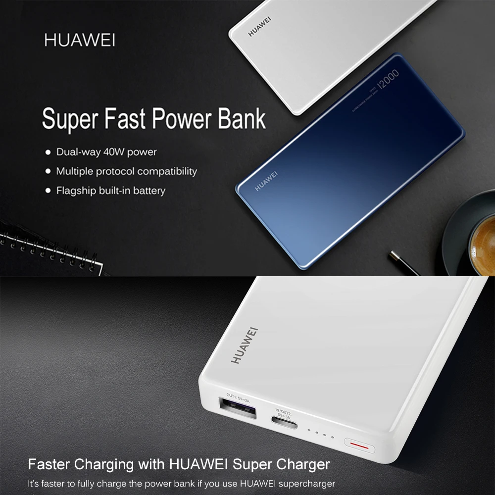 

HUAWEI 12000mAh Power Bank Type C Dual-way 40W PD Fast Charging Quick Charge Powerbank External Battery Pack For Huawei Phone