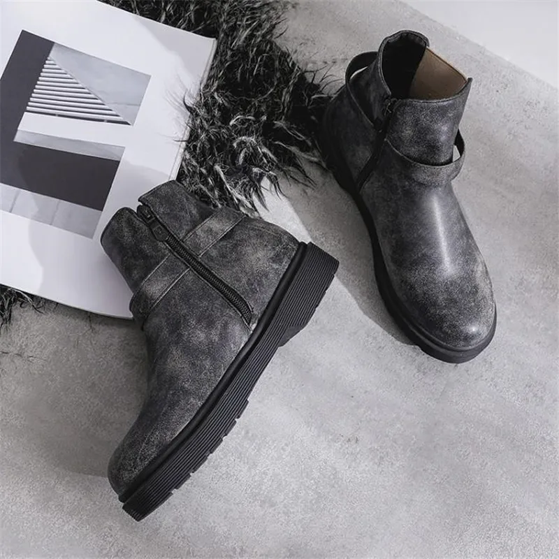 2019 Autumn Winter New Women's Boots Casual Flat Platform Ankle Boots Big Size Chelsea Boots Shoes For Woman Side Zip Lady Shoes (10)