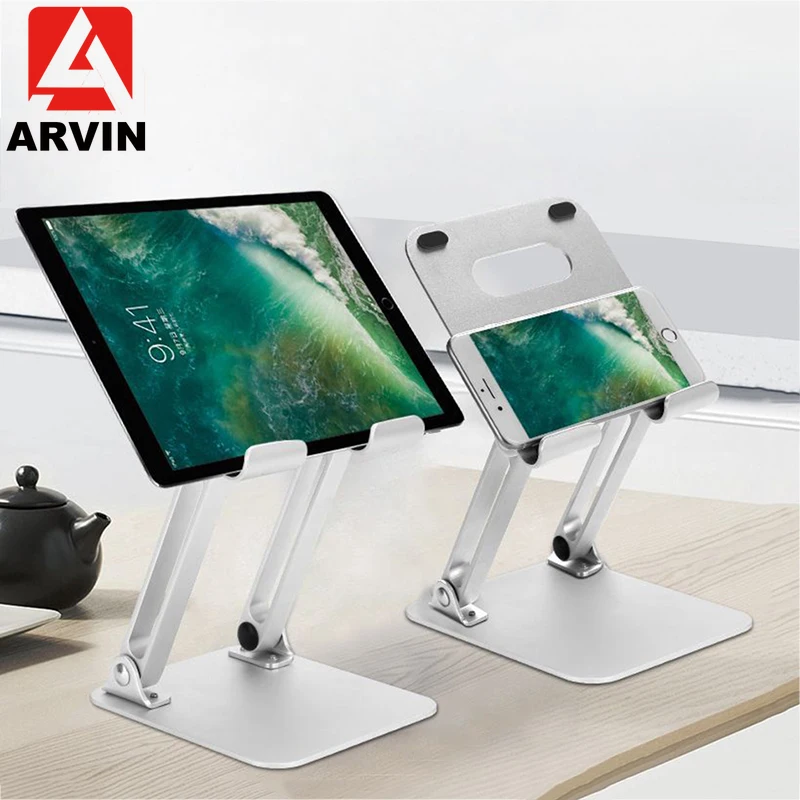 

ARVIN Aluminum Tablet PC Holder Stand for iPad Air Mini Pro 10.5 12.9 Samsung Tablet Foldable Desktop Lazy Bracket Mount Support