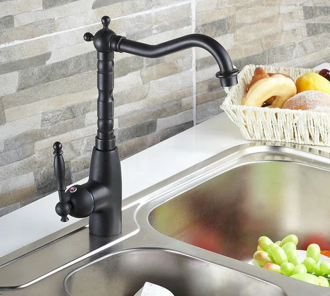 Black Oil Rubbed Brass Single Hole / Handle Kitchen Swivel Spout Vessel Basin Sink Faucet Hot Cold Mixer Water Tap anf060
