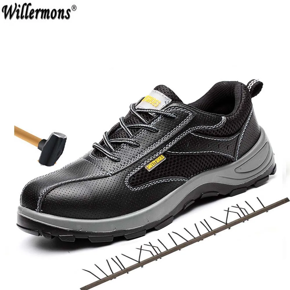 

Men's Outdoor Cow Split Leather Steel Toe Work Shoes Men Puncture Proof Industrial Construction Saftey Boots Shoes