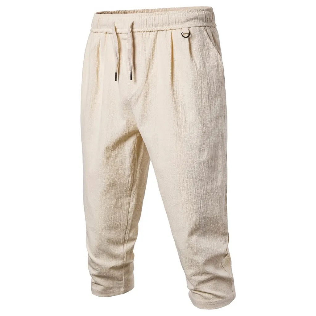 

Men Summer Linen Solid Beach Casual Elastic Waist Classic Fit Pants Trousers sweatpants men