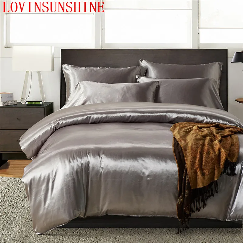 

LOVINSUNSHINE Light Gray Glossy Bedding Sets Pillowcase and Duvet Cover King Queen Single Size quilt cover 2pcs 3pcs Bed Linings