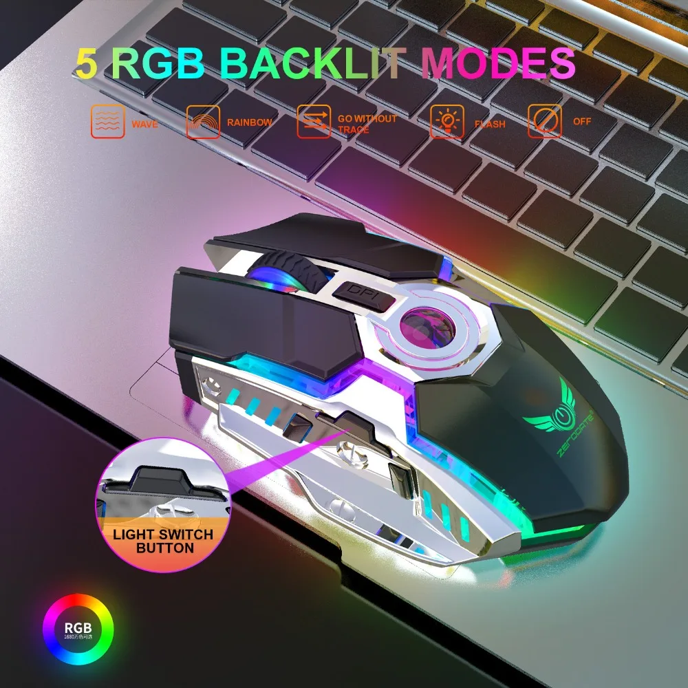 Оптическая Беспроводная игровая мышь RF 2,4 GHz с RGB светильник для Macbook, Lap и ПК, перезаряжаемая батарея 600Mah