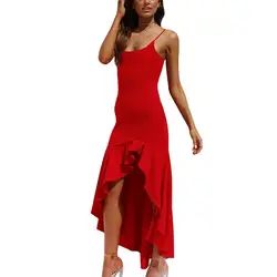 MoneRiff Богемия нерегулярные оборками летнее платье для женщин Сексуальная Спагетти ремень Bodycon модные вечерние Клубные Длинные платья Vestido