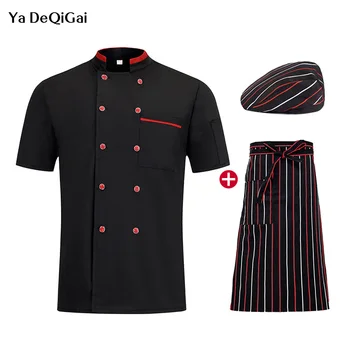 

news Short Sleeve chef Work clothes Chef Restaurant uniforms Double breasted Breathable catering Jacket men and women chef hat