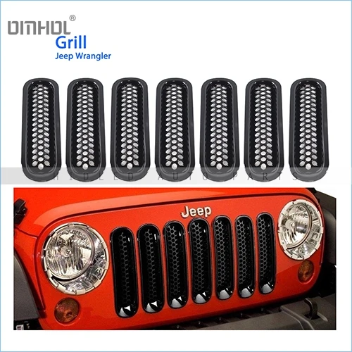 

7pcs Front Grill Mesh Grille Insert Kit For Wrangler Rubicon Sahara Jk 2005-2015 ABS Material