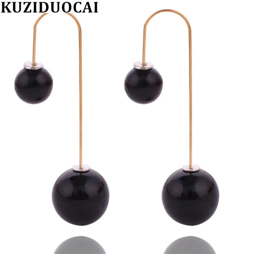 

Kuziduocai New Fashion Jewelry Double Pearl U-shaped Tassel Long Stud Earrings For Women Statement Brincos Pendientes Gift E-412
