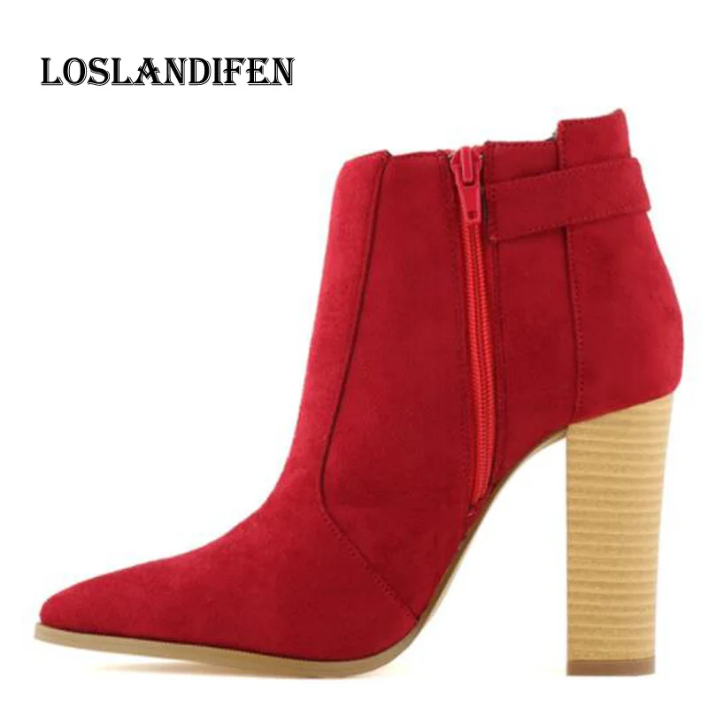 

Loslandifen Women Fashion Sexy Pointed Toe Office High Heel Boots Plus Size 35-42 Ladies Spring Autumn Suede Martin Boots Shoes