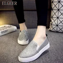 Новая женская обувь в Корейском стиле парусиновая обувь на толстой подошве с блестками обувь для влюбленных цвет черный, серебристый, серый