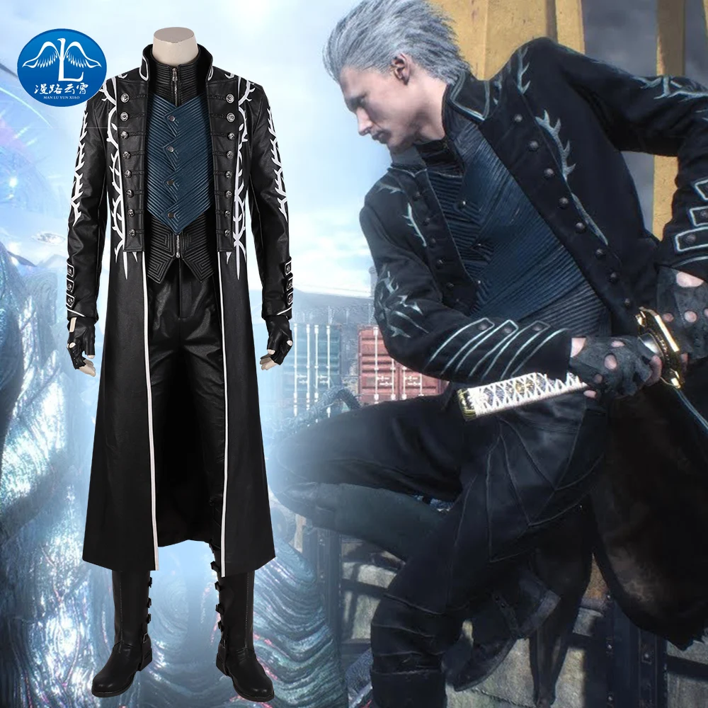 

Manluyunxiao Devil May Cry 5 Vergil Adult Custom Halloween Jacket Vest Pants Gloves Boots Christmas Cosplay Costume