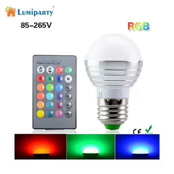 

Lumiparty IR Remote Control colorful E27 LED RGB Bulb lamp AC110V 220V 3W LED RGB Spot light dimmable magic RGB Holiday lighting