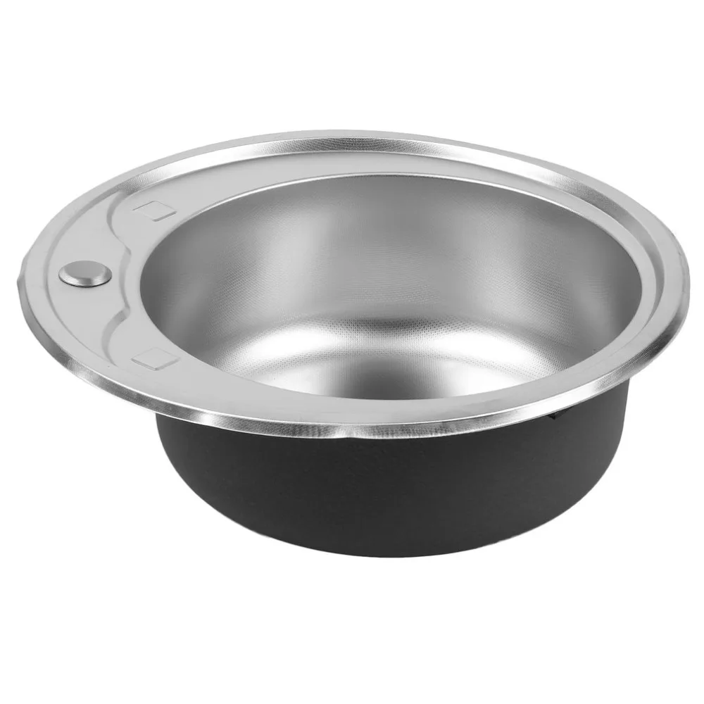 

Polished Balcony Kitchen Sinks Circular Stainless Steel Sink Round Washable Faucet Sink With Accessories Single Slot 49cm