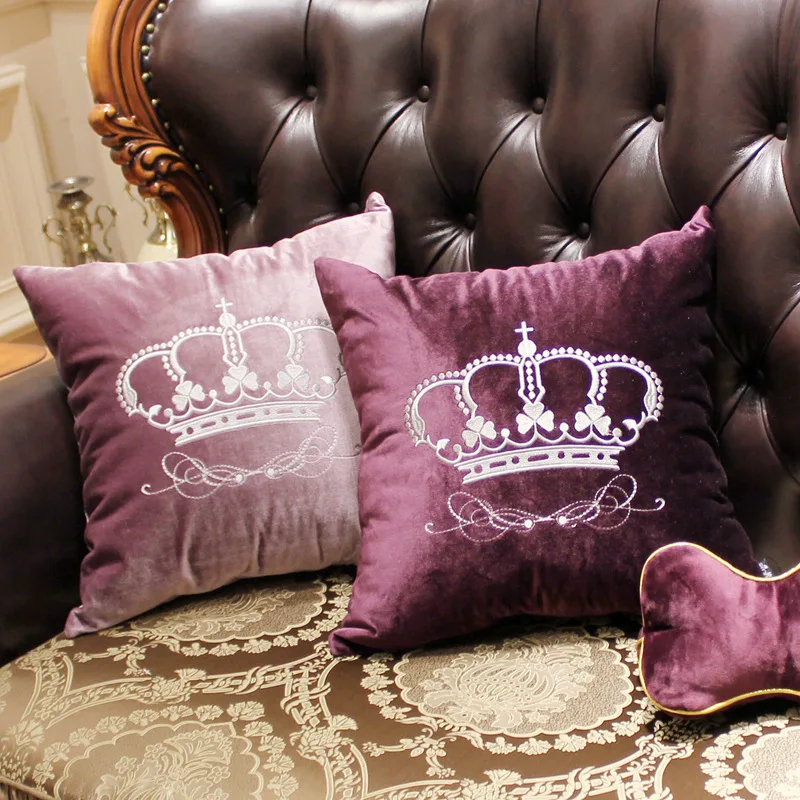 

Home Decorative Sofa Throw Pillows Crown Court Embroidered Flannel Cushion Cover Embroidered Pillow Case pillow