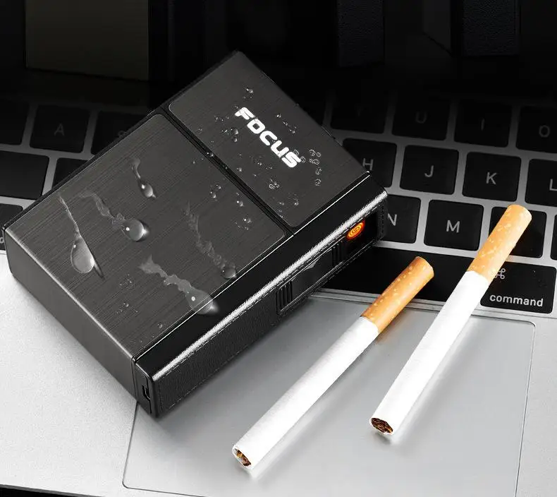 Пластиковый и алюминиевый чехол для сигарет с зажигалкой для деловых мужчин, съемная usb зарядка, зажигалка может вместить 20 сигарет