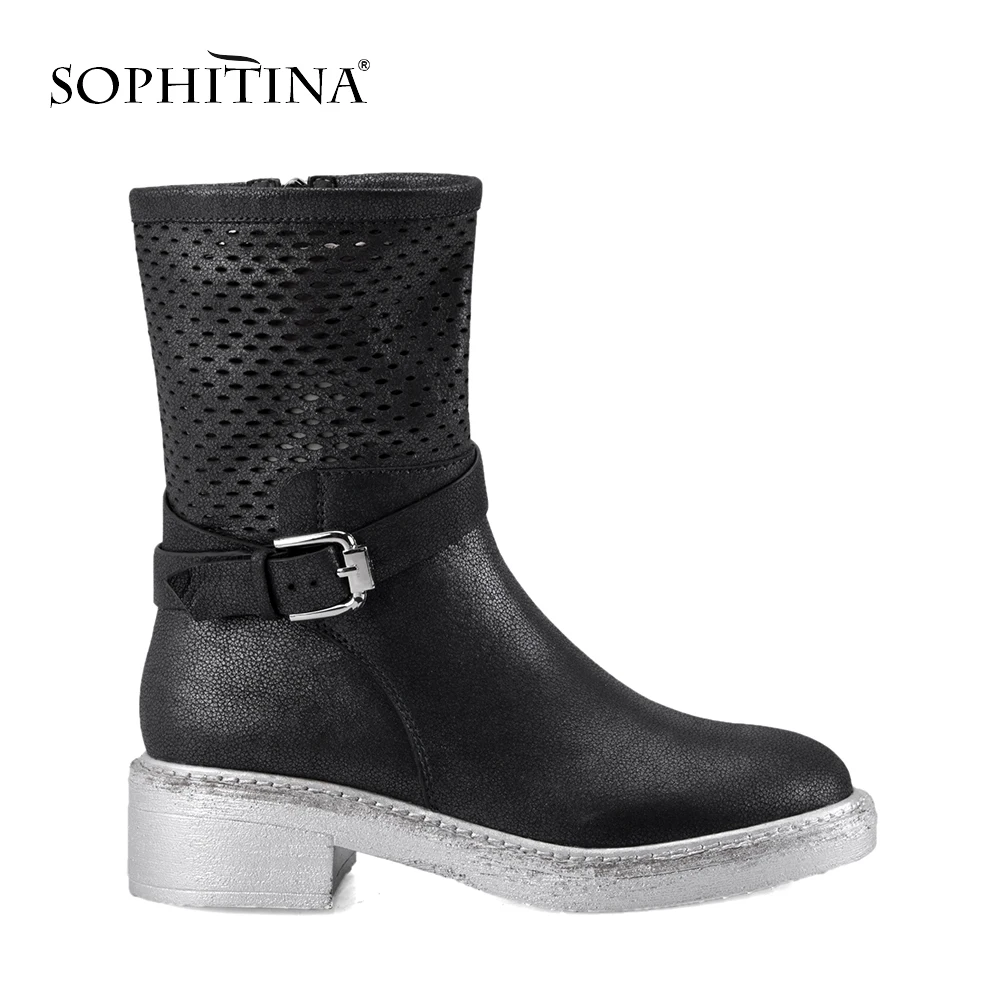 Confortable En Bottes Boucle Main 2018 Luxe Black Cuir Sophitina Véritable Femelle Femme M27 Mode Carré Automne De Talon 4xO0YZqwnE