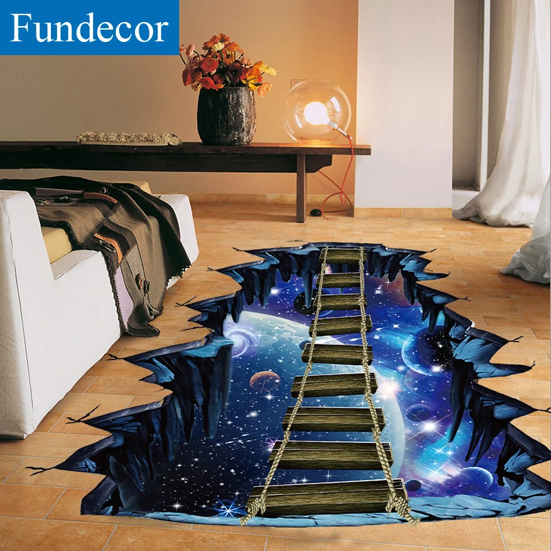 

[Fundecor] creative universe planet suspension bridge wall stickers for kids rooms bedroom floor 3d wall decor decals adhesive