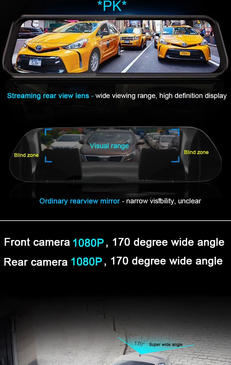 YEBIGO тире Cam двойной объектив Автомобильный dvr камера Full HD 1080 P 10 дюймов автомобиля видеорегистратор Carcam ночное видение видео регистраторы регистр