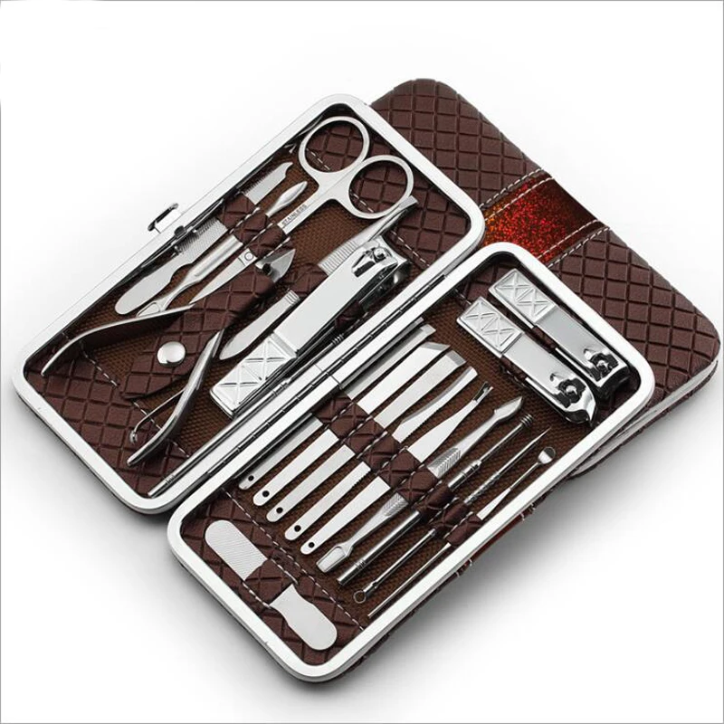 

18pcs Manicure Set and kit Pedicure Scissor Tweezer Knife Ear pick Utility Nail Clipper Kit, Stainless steel Nail Care Tool Sets