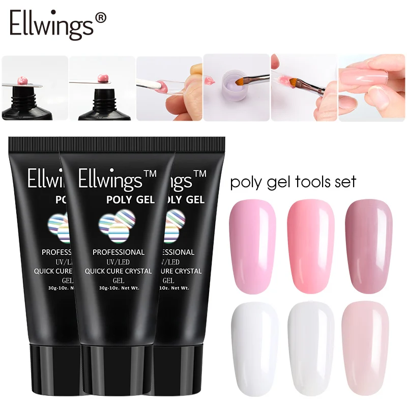 

Ellwings 6 Colors Poly Gel Quick Builder Fast Extension Poly Gel Set Crystal Jelly Camouflage LED UV Brush Nail Art Design