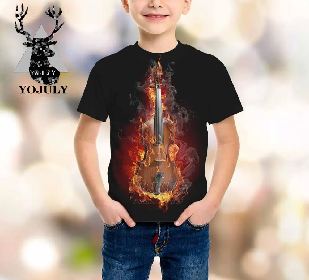 YOJULY/красивая скрипка в стиле Харадзюку для маленьких мальчиков и девочек; детская одежда с 3D-принтом; детская футболка; Лидер продаж; модные топы; футболки; Modis A336
